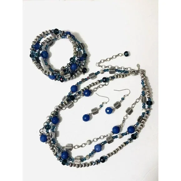 Antique PREMIER DESIGNS Blue Necklace Earrings and Bracelet Set - Picture 7 of 12